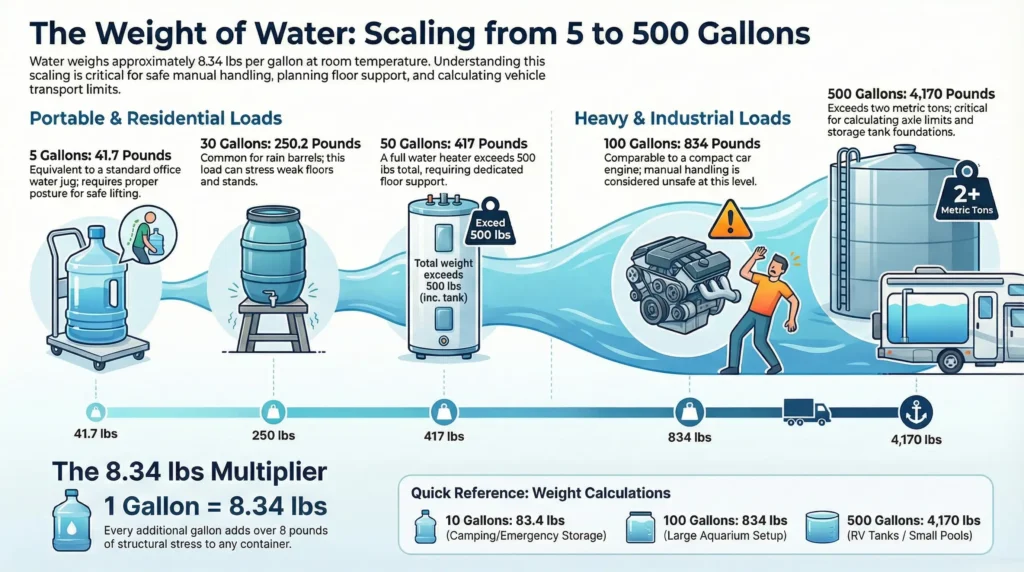 How Much Does a Gallon of Water Weigh? US vs Imperial 5 comparison 5 gallons to 500 gallons of water