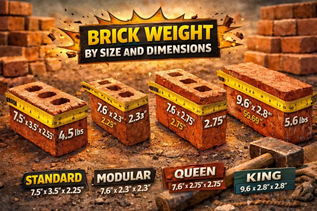 How Much Does a Brick Weigh? (Compare Brick Types Before You Buy) 3 brick weight by size, name and dimensions