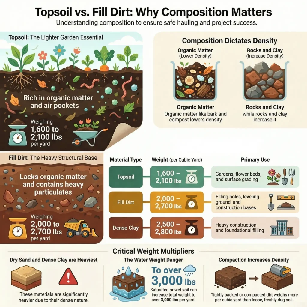 How Much Does a Yard of Dirt Weigh? 3 composition of topsoil and fill dirt