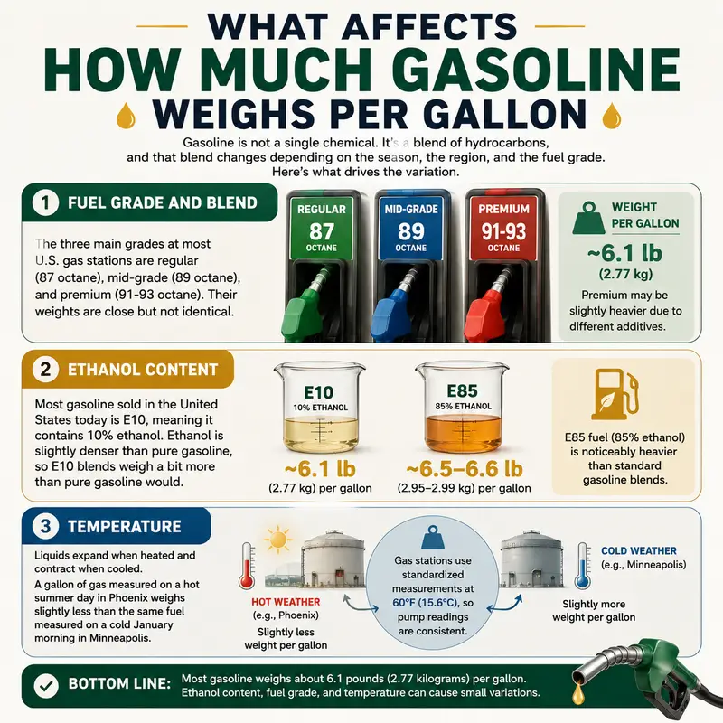 How Much Does a Gallon of Gas Weigh? Gasoline Weight Per Gallon 2 factors affecting gasoline weigh